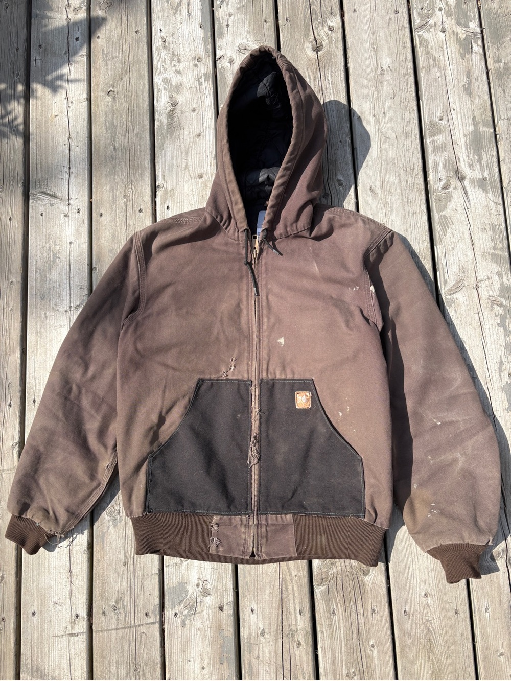 Vintage Carhartt Brown Hooded jacket distressed J280 DKB